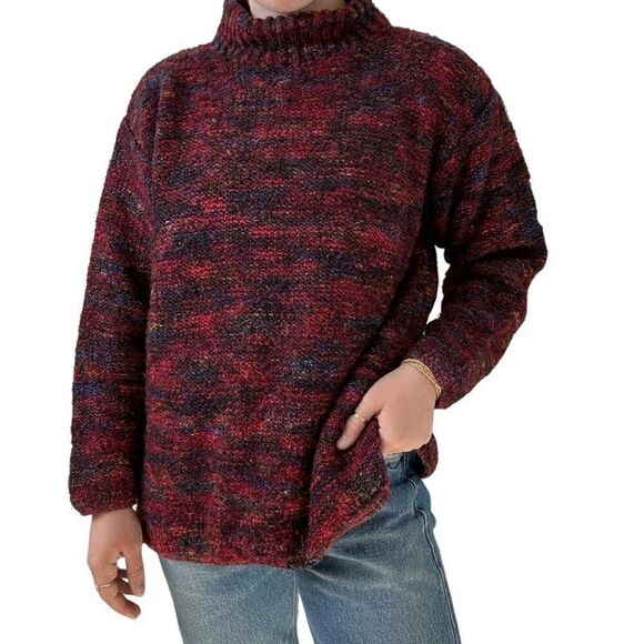 Vintage Peruvian Connection Hand Knit Rainbow 100% Wool Turtleneck Sweater Sz M - Picture 2 of 7
